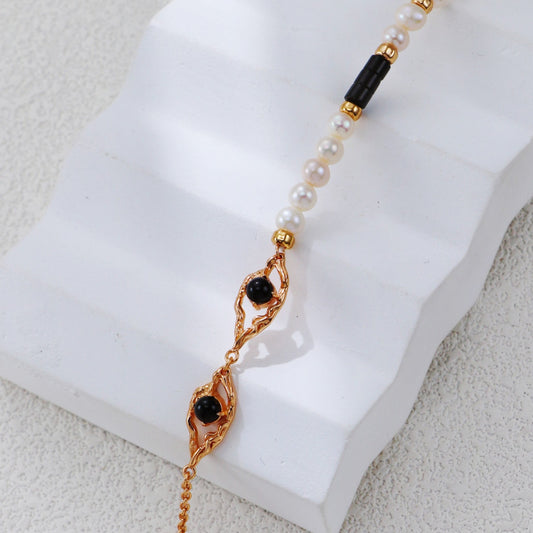 S925 Silver Leaf-Shape Black Onyx Bracelet