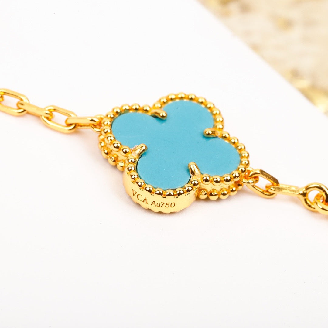 [Vicky]CLOVER 5 MOTIF TURQUOISE DIAMOND GOLD BRACELET