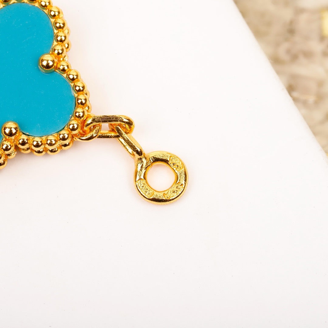 [Vicky]CLOVER 5 MOTIF TURQUOISE DIAMOND GOLD BRACELET