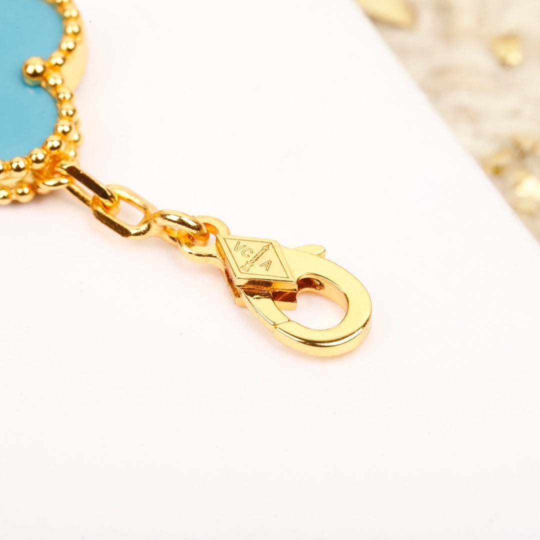 [Vicky]CLOVER 5 MOTIF TURQUOISE DIAMOND GOLD BRACELET