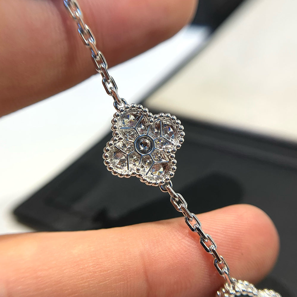 [Vicky]CLOVER 5 MOTIF ONYXS DIAMOND BRACELET SILVER