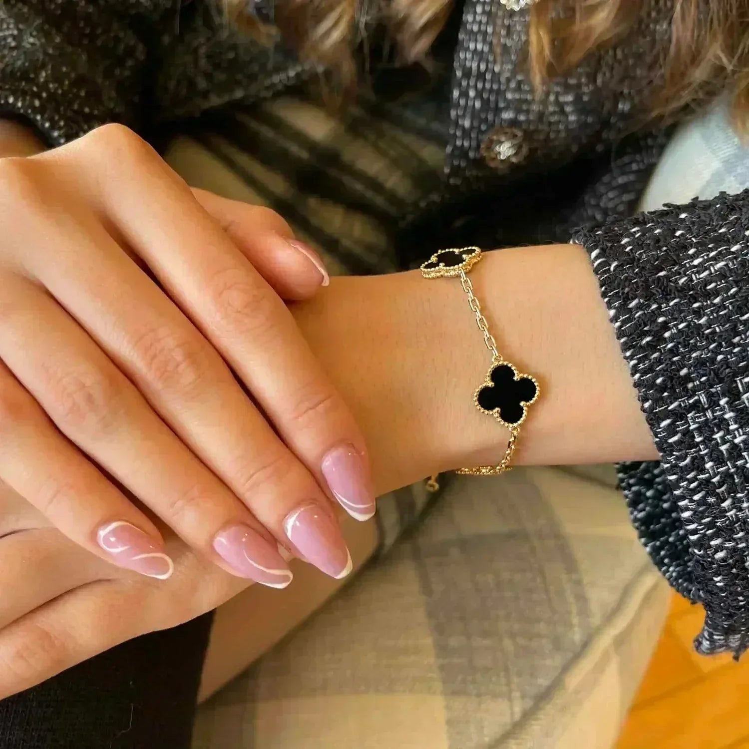 [Vicky]CLOVER  5 MOTIFS BLACK ONYX BRACELET