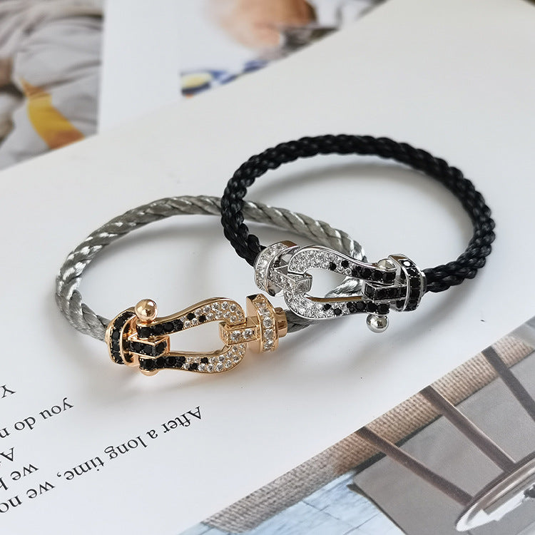[Vicky]FORCE LARGE HORSESHOE BLACK WHITE DIAMOND BRACELET ROSE GOLD