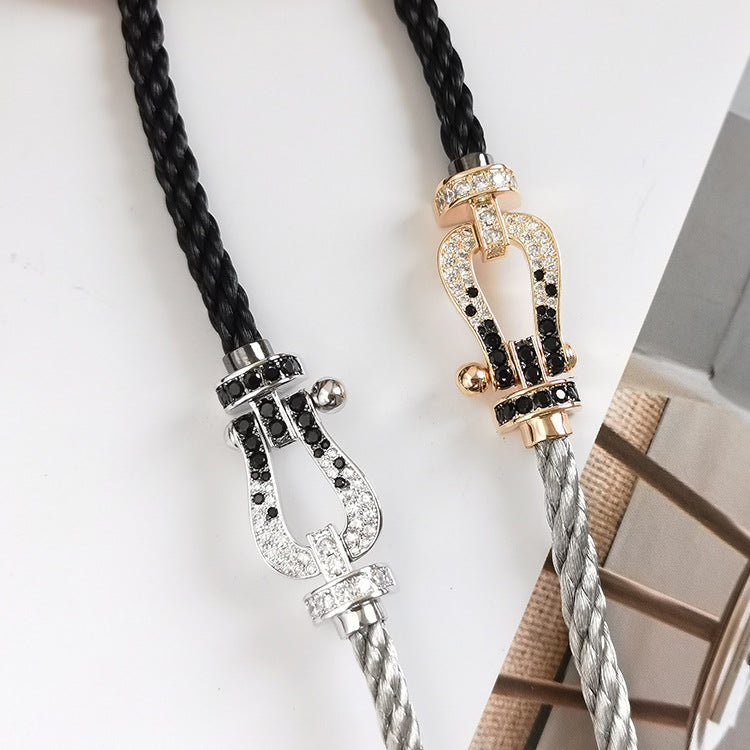 [Vicky]FORCE LARGE HORSESHOE BLACK WHITE DIAMOND BRACELET SILVER
