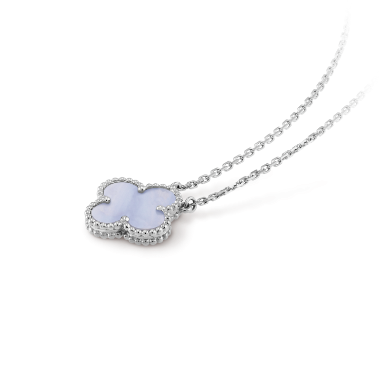 [Vicky]CLOVER 15MM BLUE CHALCEDONY NECKLACE SILVER