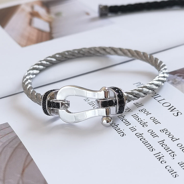 [Vicky]FORCE LARGE HORSESHOE BLACK DIAMOND BRACELET SILVER
