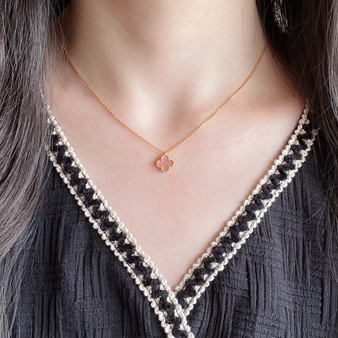 [Vicky]CLOVER 15MM PINK MOTHER-OF-PEARL SINGLE FLOWER NECKLACE