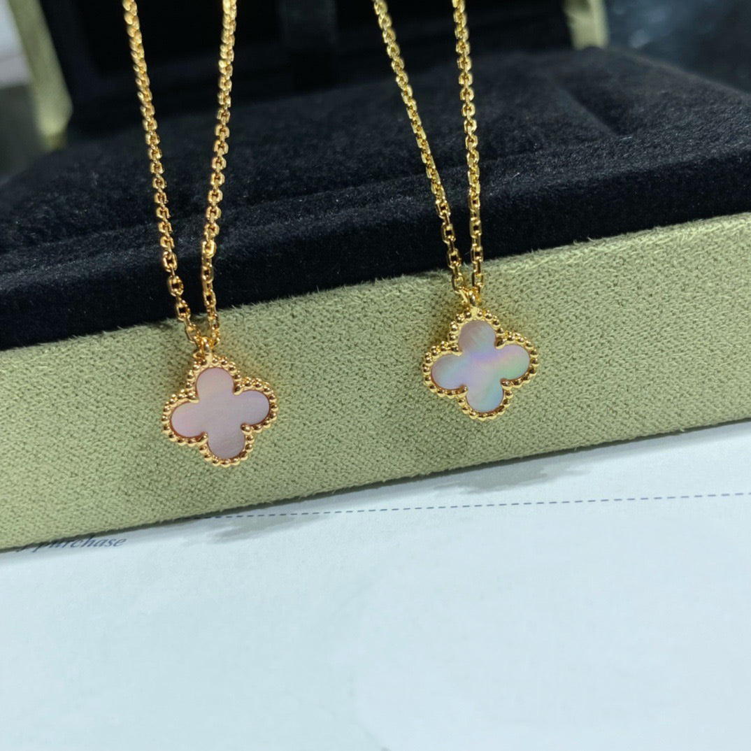 [Vicky]CLOVER 15MM PINK MOTHER-OF-PEARL SINGLE FLOWER NECKLACE