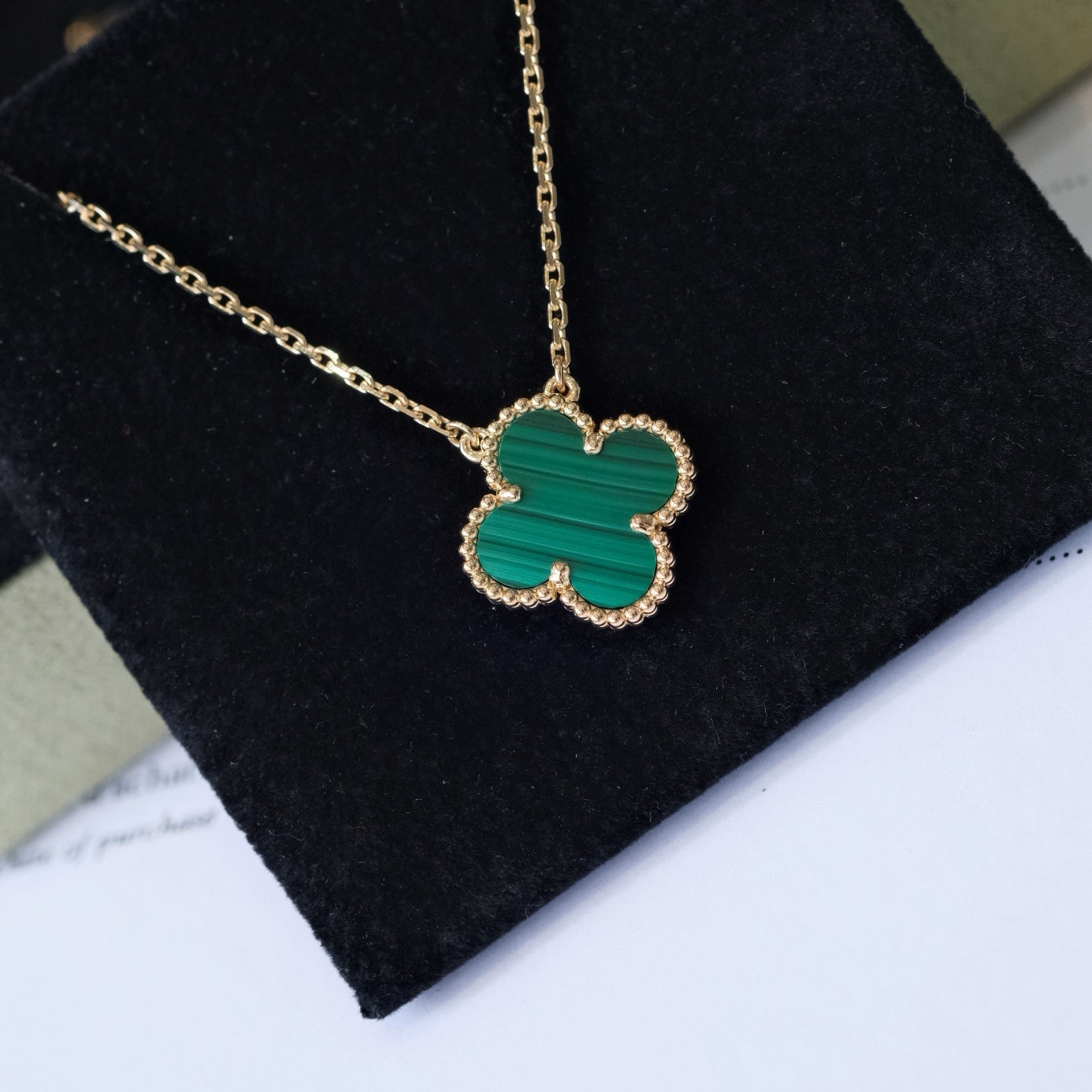 [Vicky]CLOVER 15MM MALACHITE SINGLE FLOWER  NECKLACE