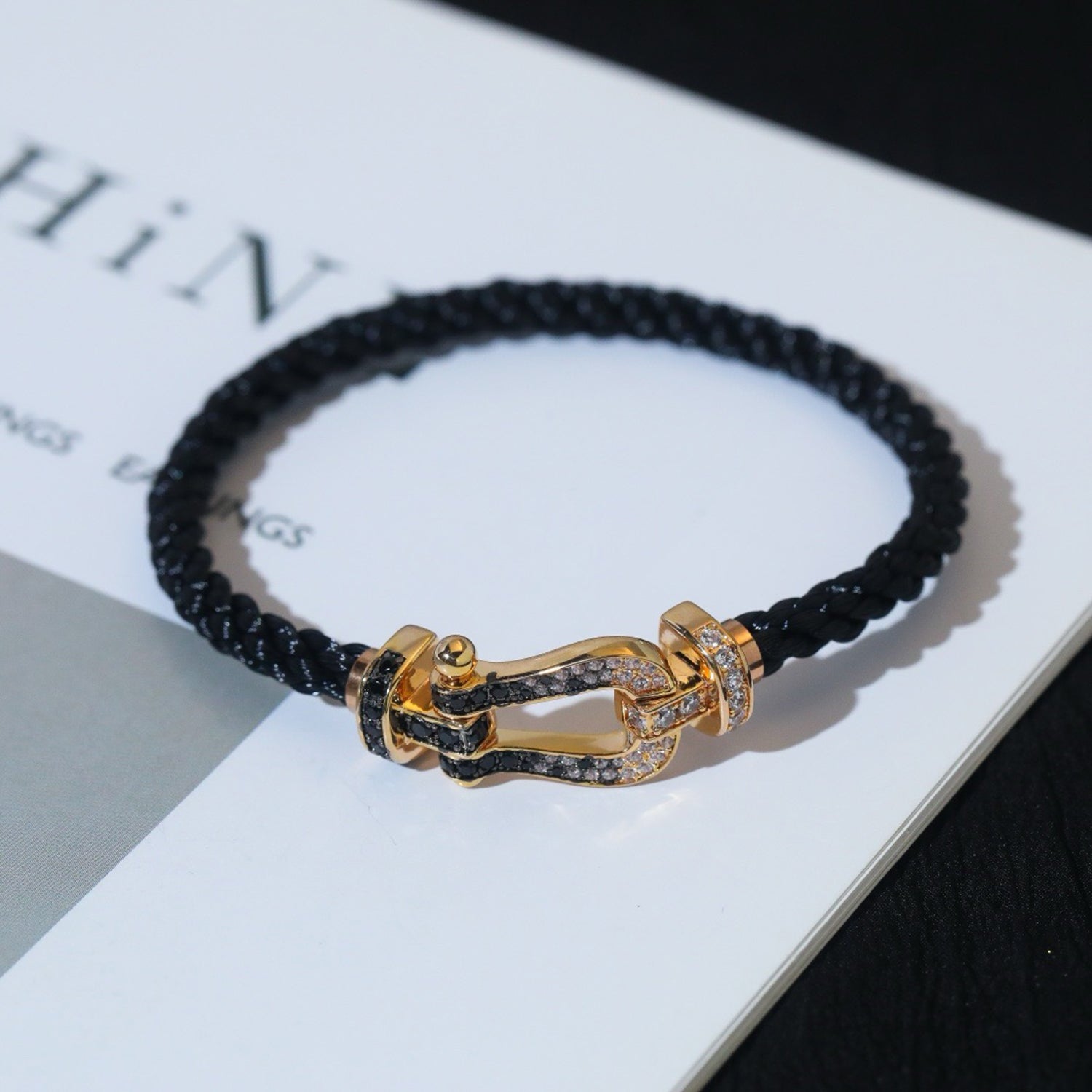 [Vicky]FORCE LARGE HORSESHOE BLACK WHITE DIAMOND BRACELET ROSE GOLD