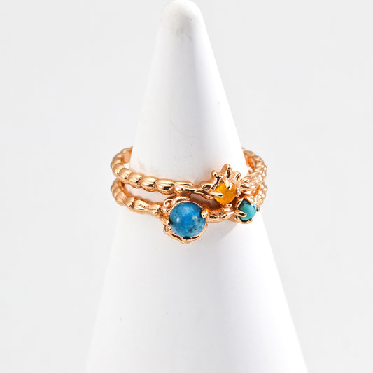 S925 Silver Vintage Turquoise Apatite Open Ring