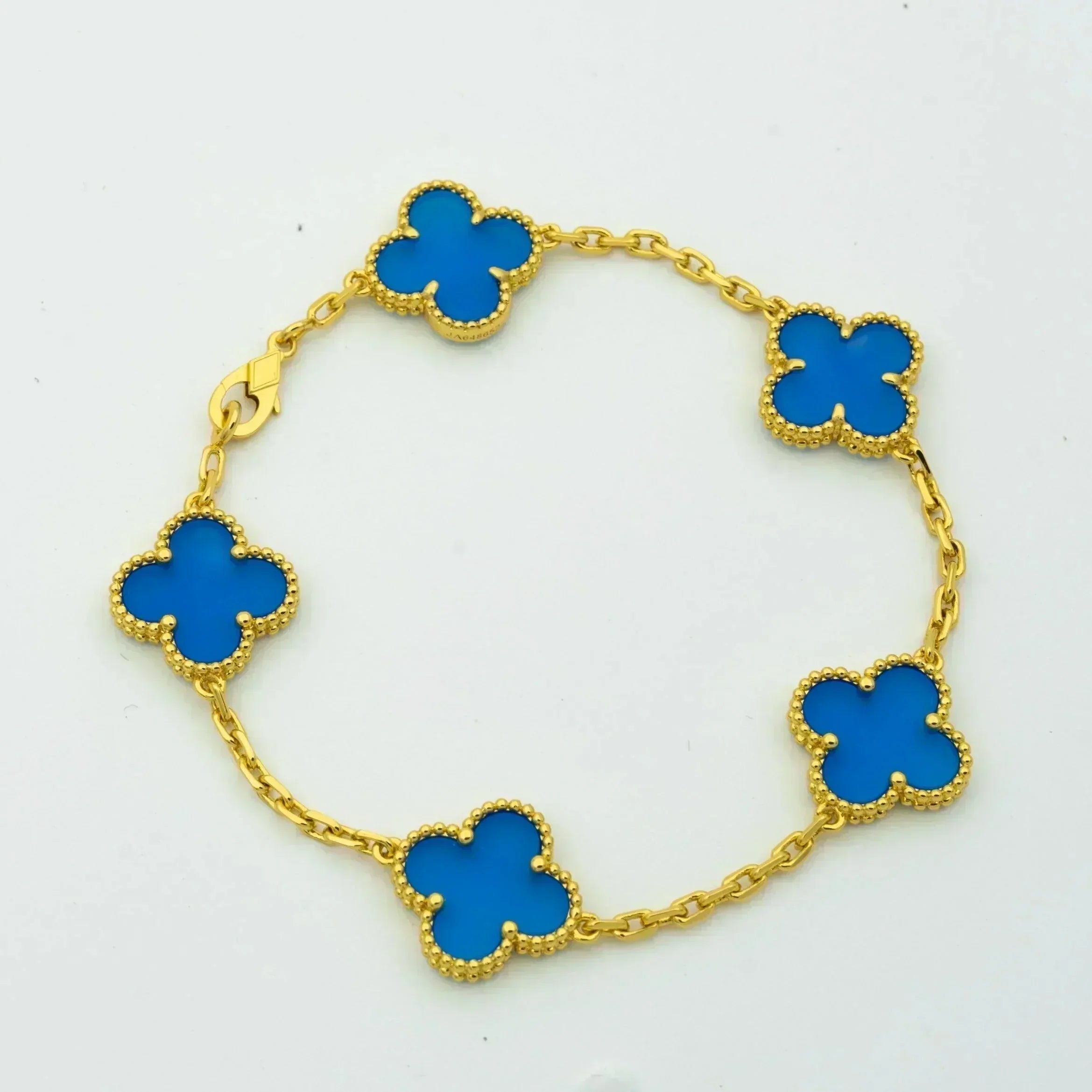 [Vicky]CLOVER 5 MOTIFS BLUE AGATE BRACELET
