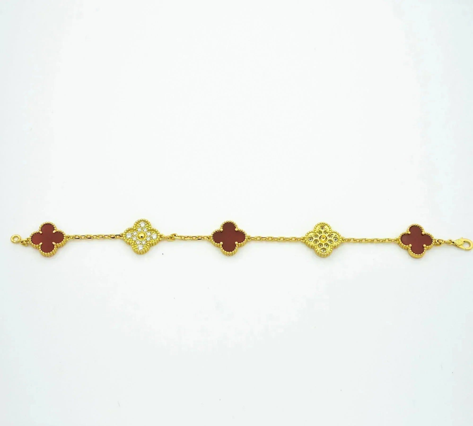 [Vicky]CLOVER 5 MOTIFS CARNELIAN DIAMOND BRACELET