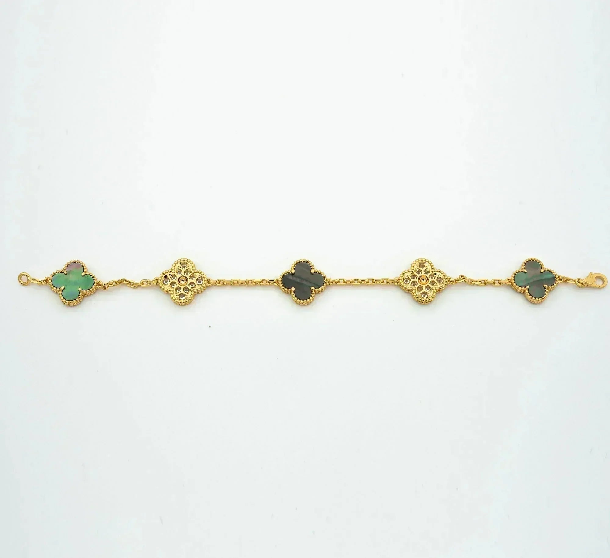 [Vicky]CLOVER 5 MOTIF GRAY MOP DIAMOND BRACELET