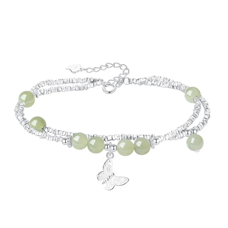 Silver Chips Butterfly Luxury Boutique Delicate Hetian Jade Bracelet