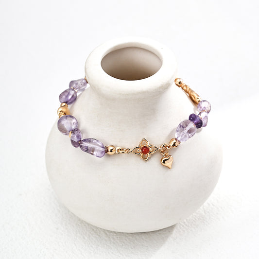 S925 Silver Amethyst & Red Agate Bracelet