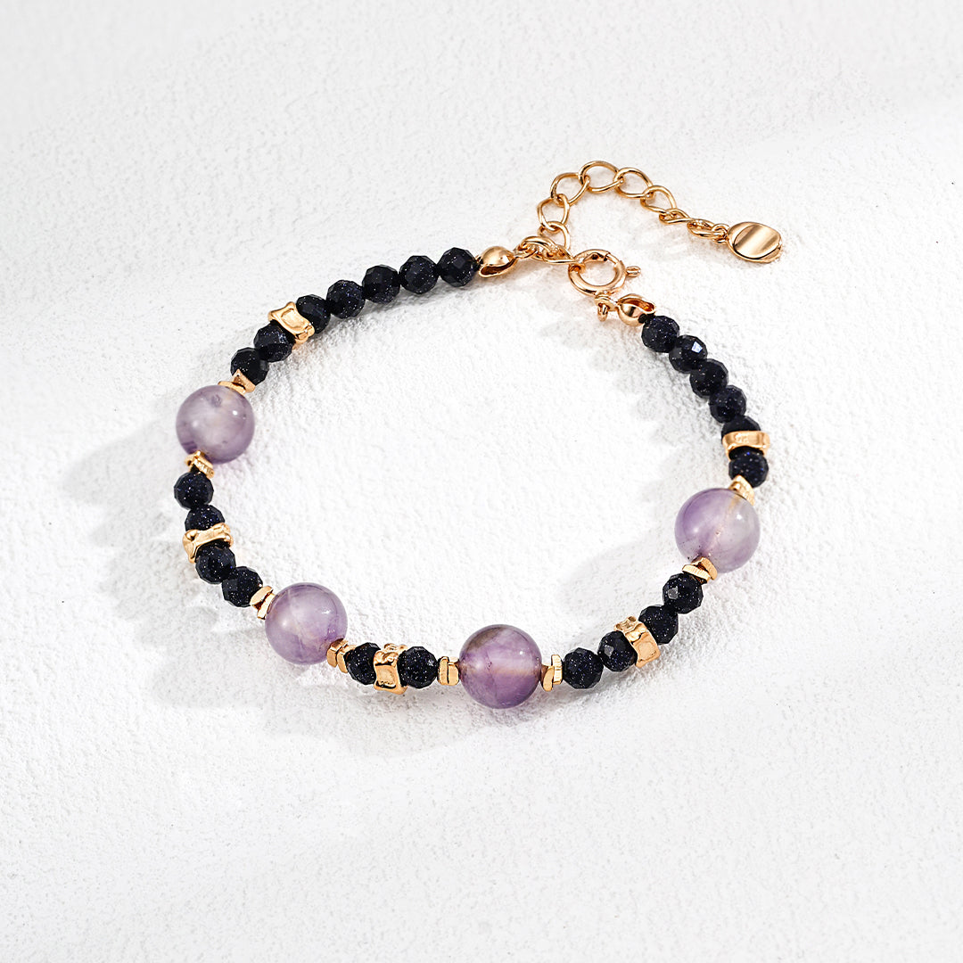 S925 Gold-Tone Blue Goldstone & Amethyst Bracelet