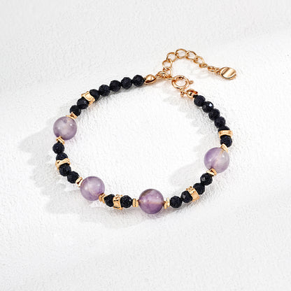 S925 Gold-Tone Blue Goldstone & Amethyst Bracelet
