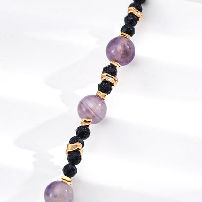 S925 Gold-Tone Blue Goldstone & Amethyst Bracelet
