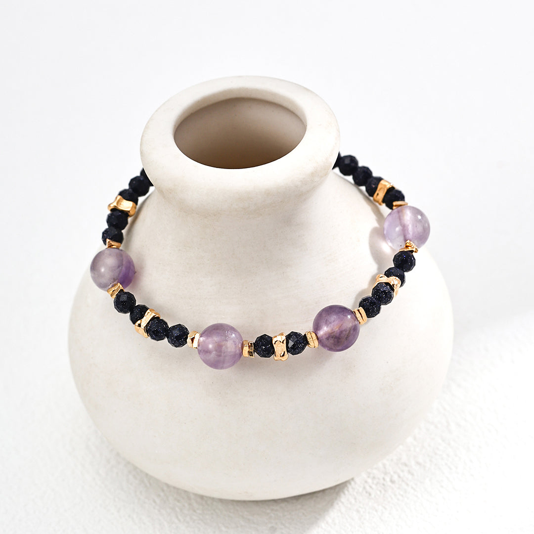 S925 Gold-Tone Blue Goldstone & Amethyst Bracelet