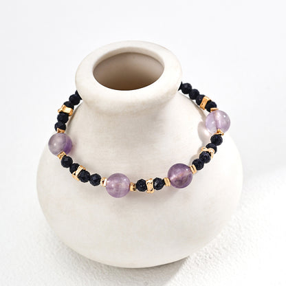 S925 Gold-Tone Blue Goldstone & Amethyst Bracelet