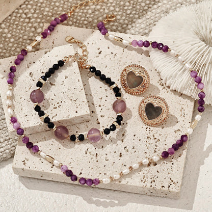 S925 Gold-Tone Blue Goldstone & Amethyst Bracelet