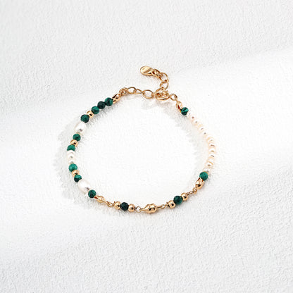 S925 Gold-Tone Malachite & Tiny Pearl Bracelet
