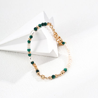 S925 Gold-Tone Malachite & Tiny Pearl Bracelet