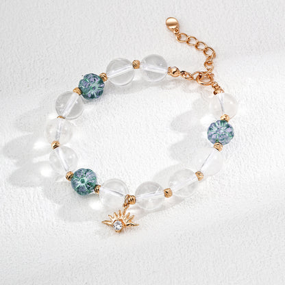 S925 Gold-Tone Clear Quartz & Glass Flower Bracelet with Sun Charm