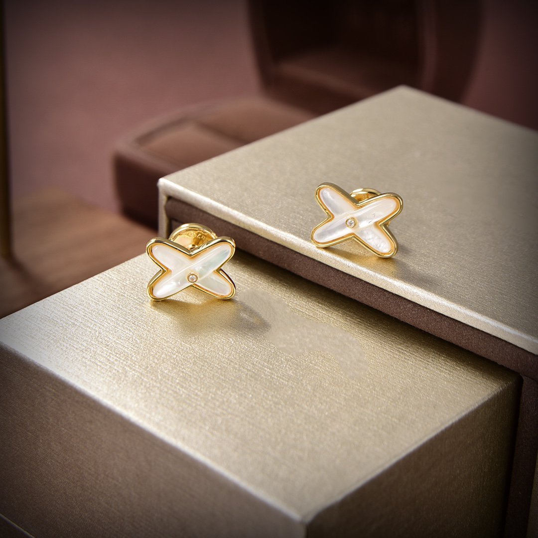 [Vicky]JEUX DE WHITE MOP GOLD DIAMOND EARRINGS