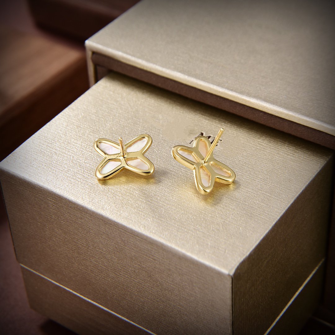 [Vicky]JEUX DE WHITE MOP GOLD DIAMOND EARRINGS