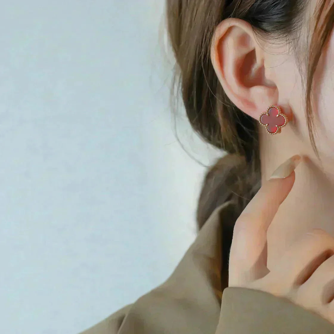 [Vicky]CLOVER MEDIUM 1 MOTIFS CARNELIAN  EARRINGS