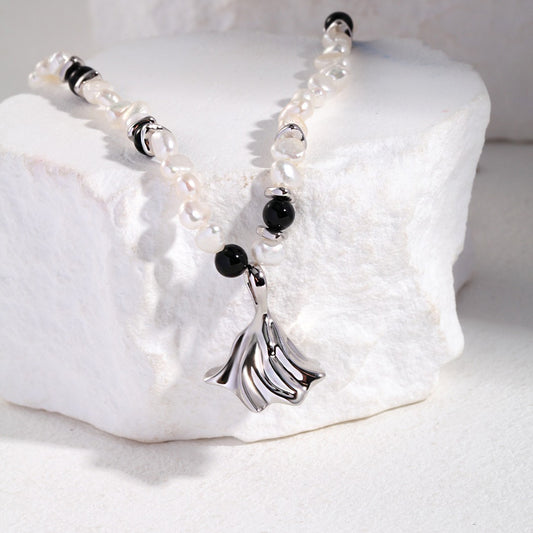 S925 Silver Ballerina Dress-Shaped Pearl Pendant Necklace & Earrings Set