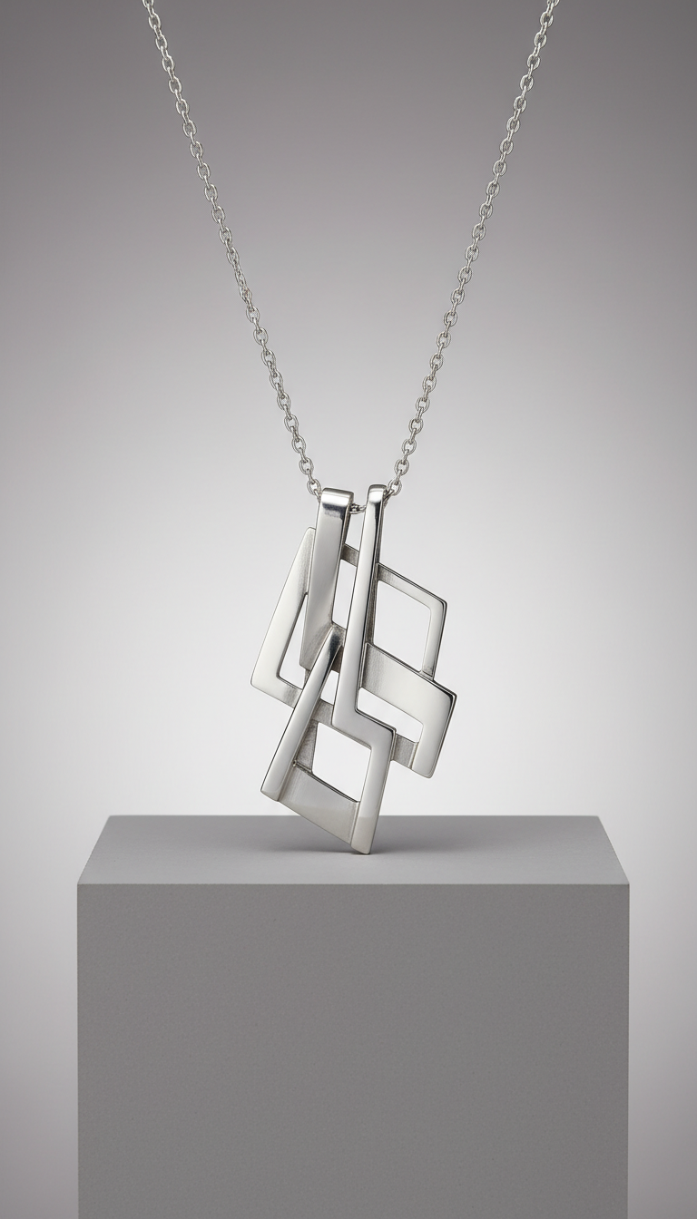 Architectural Silver Pendant Necklace