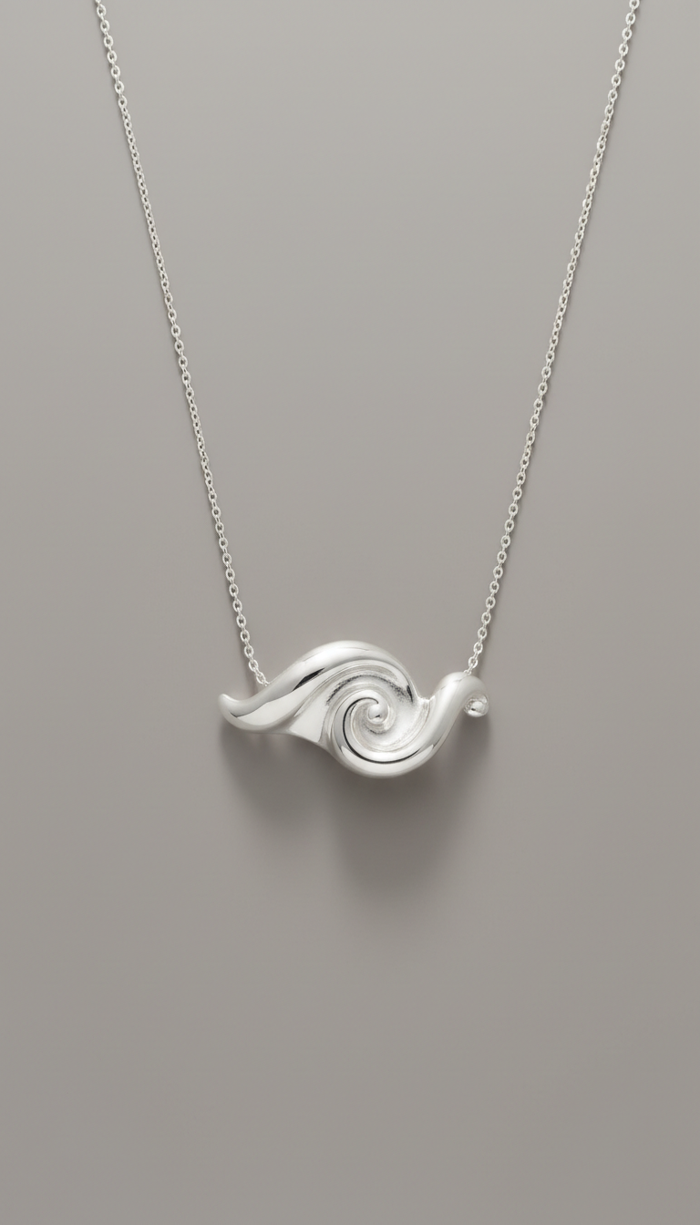 Organic Wave Silver Pendant Necklace
