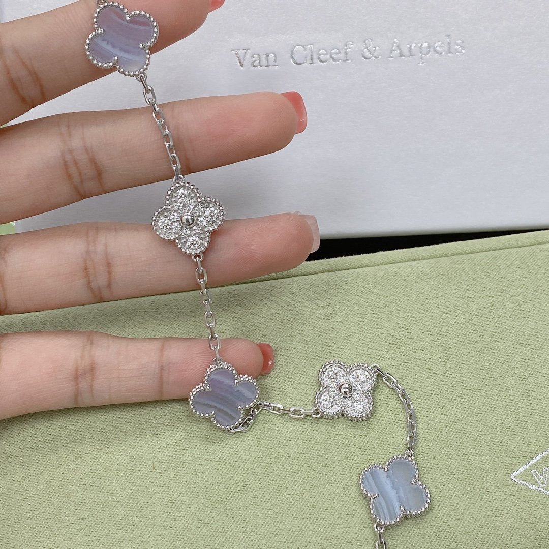 [Vicky]CLOVER  5 MOTIF DIAMOND PURPLE CHALCEDONY BRACELET SILVER