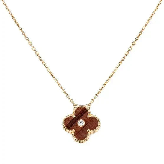 [Vicky]CLOVER 15MM DIAMOND AND YELLOW TIGER'S EYE AGATE necklace