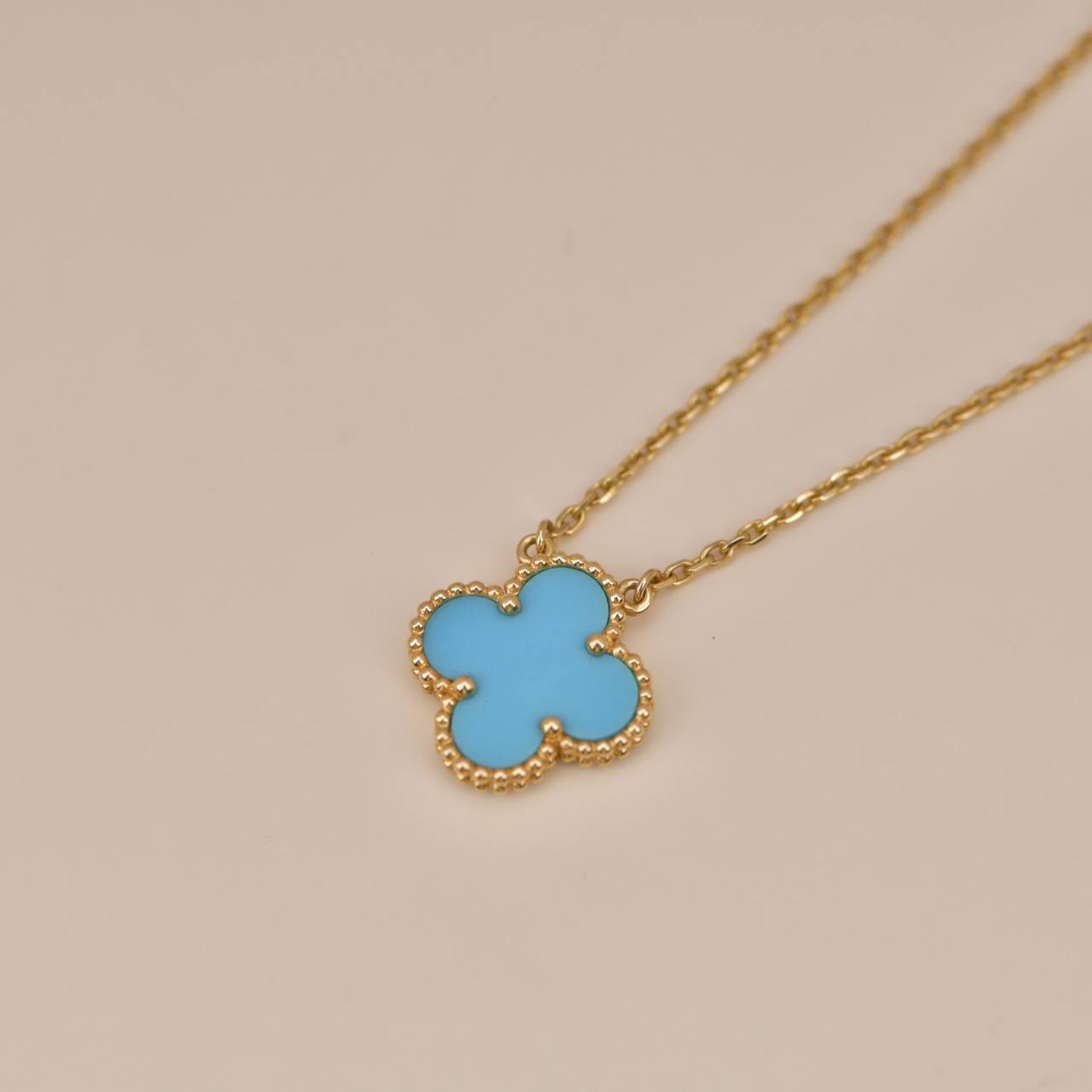 [Vicky]CLOVER 15MM VINTAGE TURQUOISE NECKLACE