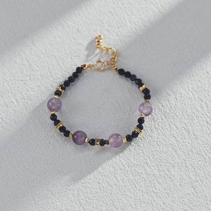 S925 Gold-Tone Blue Goldstone & Amethyst Bracelet