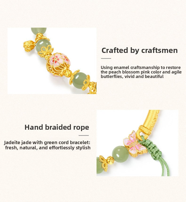 Hetian Jade Peach Blossom Bracelet Sterling Silver 925 Chinese-Style Bouquet Bracelet