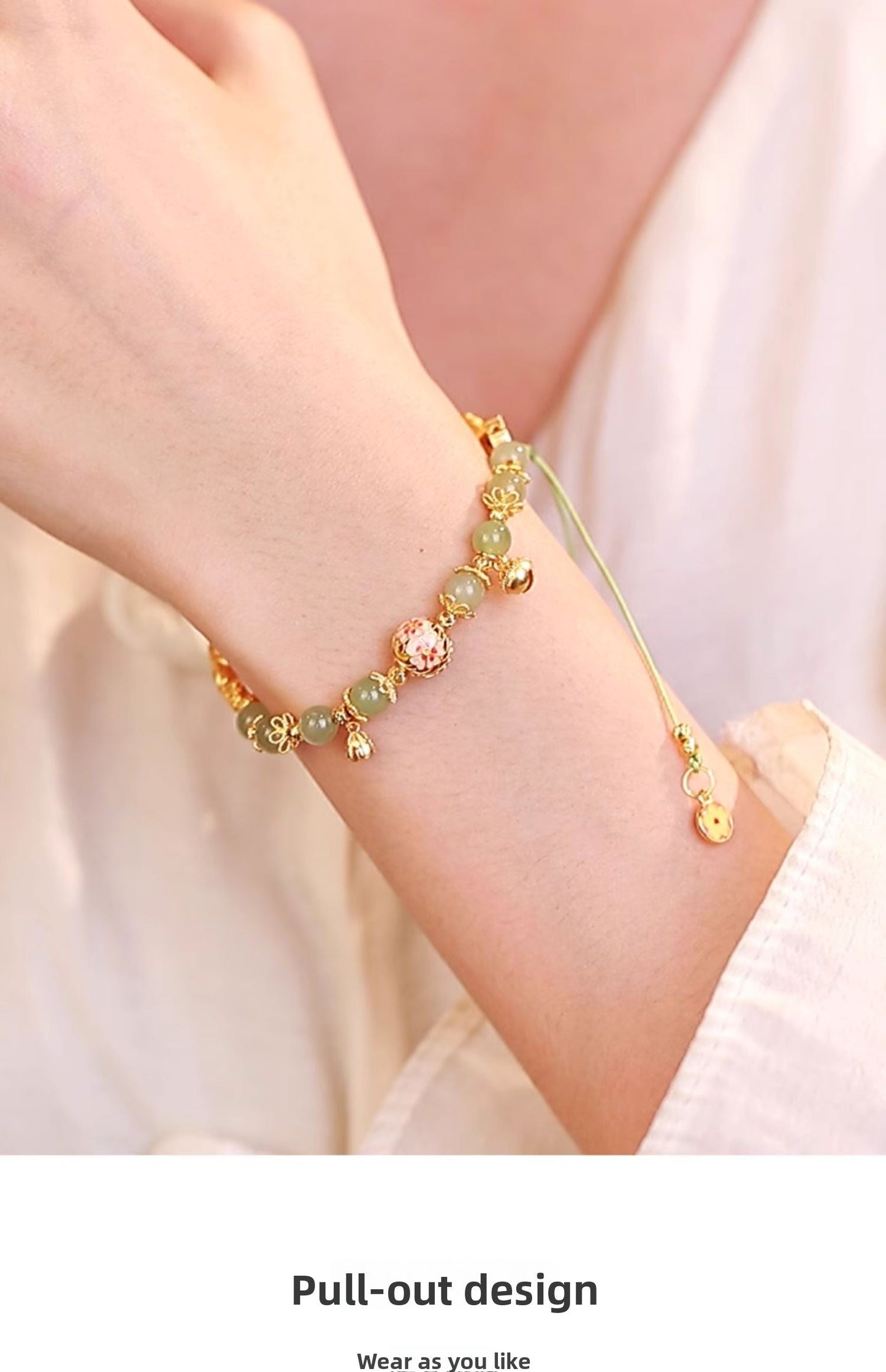 Hetian Jade Peach Blossom Bracelet Sterling Silver 925 Chinese-Style Bouquet Bracelet