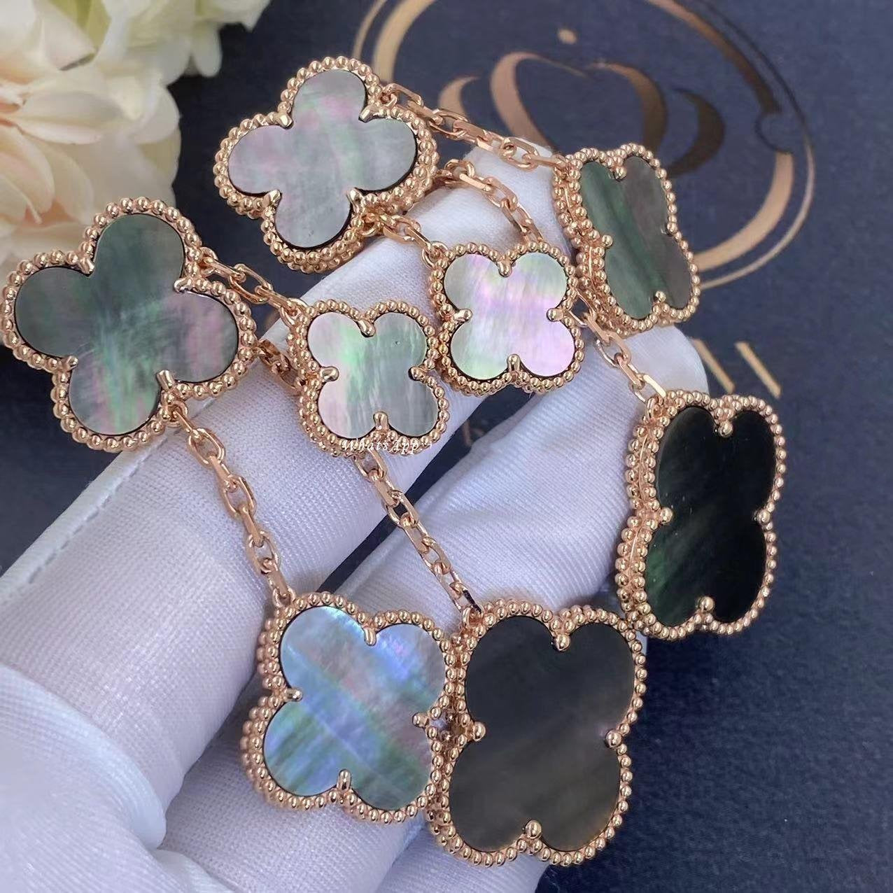 [Vicky]CLOVER EARRINGS DARK MOP 4 MOTIFS ROSE GOLD