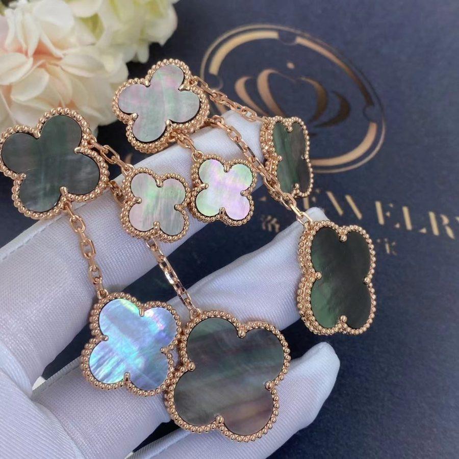 [Vicky]CLOVER EARRINGS DARK MOP 4 MOTIFS ROSE GOLD