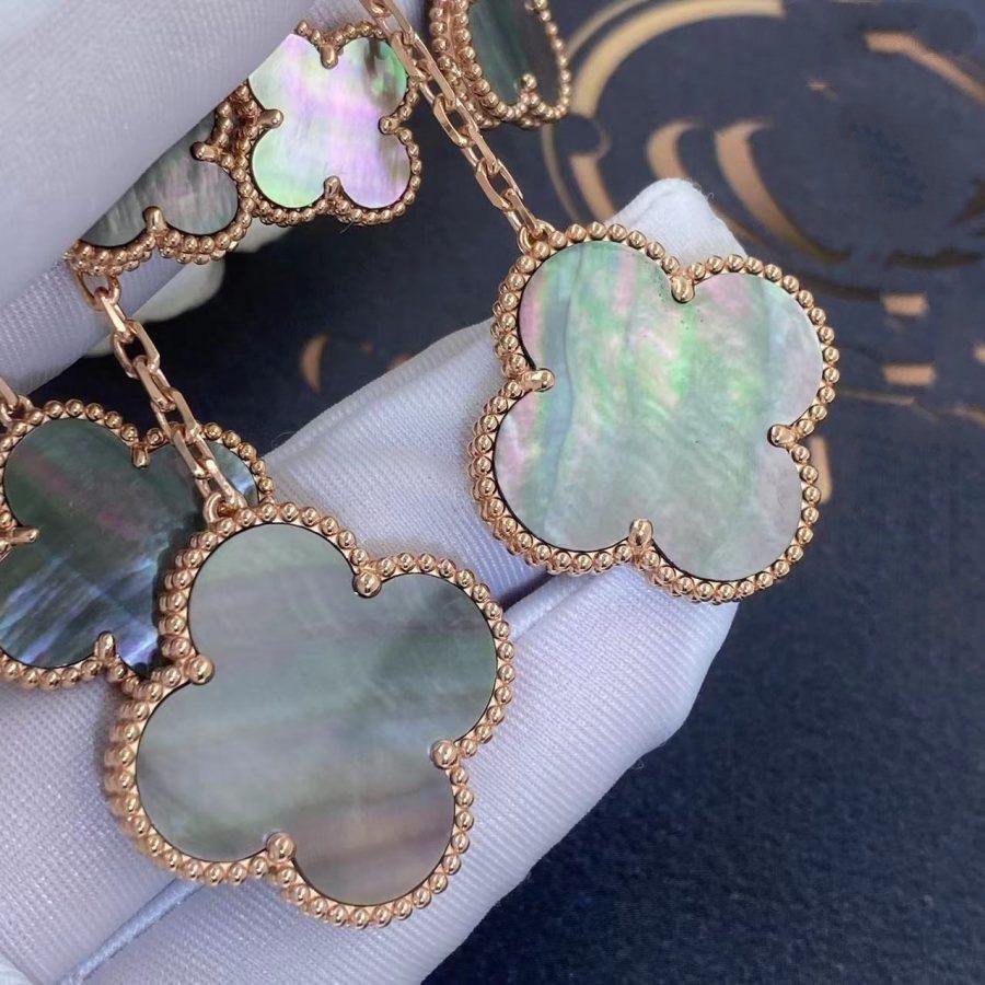 [Vicky]CLOVER EARRINGS DARK MOP 4 MOTIFS ROSE GOLD