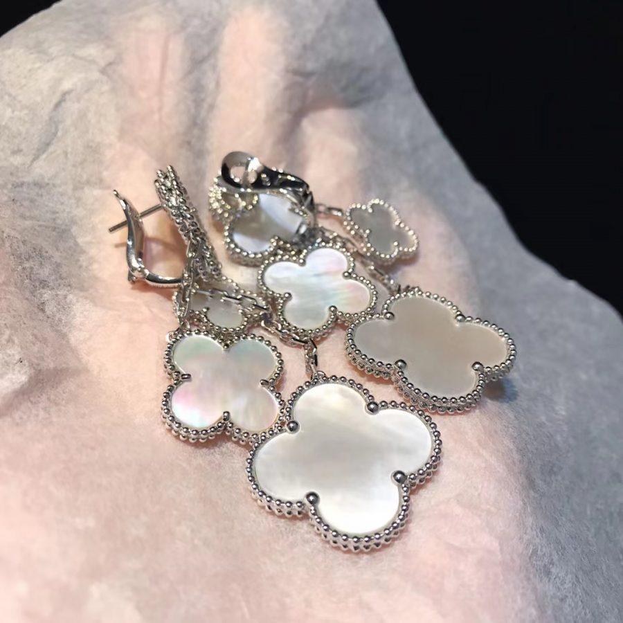 [Vicky]CLOVER EARRINGS WHITE MOP 4 MOTIFS SILVER