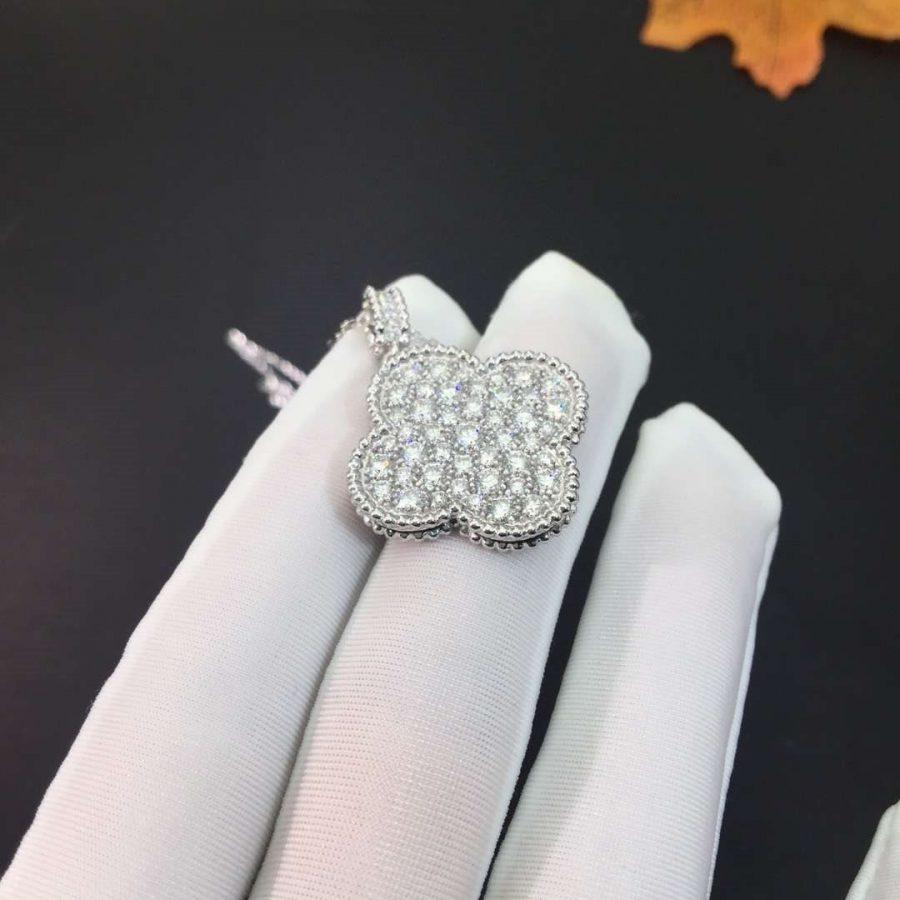 [Vicky]CLOVER 25MM SILVER FULL DIAMOND BIG CLOVER NECKLACE