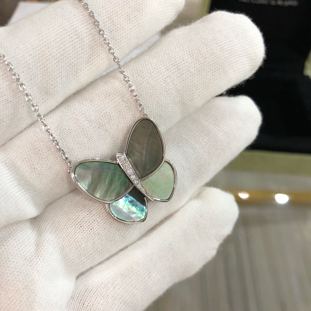 [Vicky]LARGE BUTTERFLY SILVER PENDANT DIAMOND NECKLACE