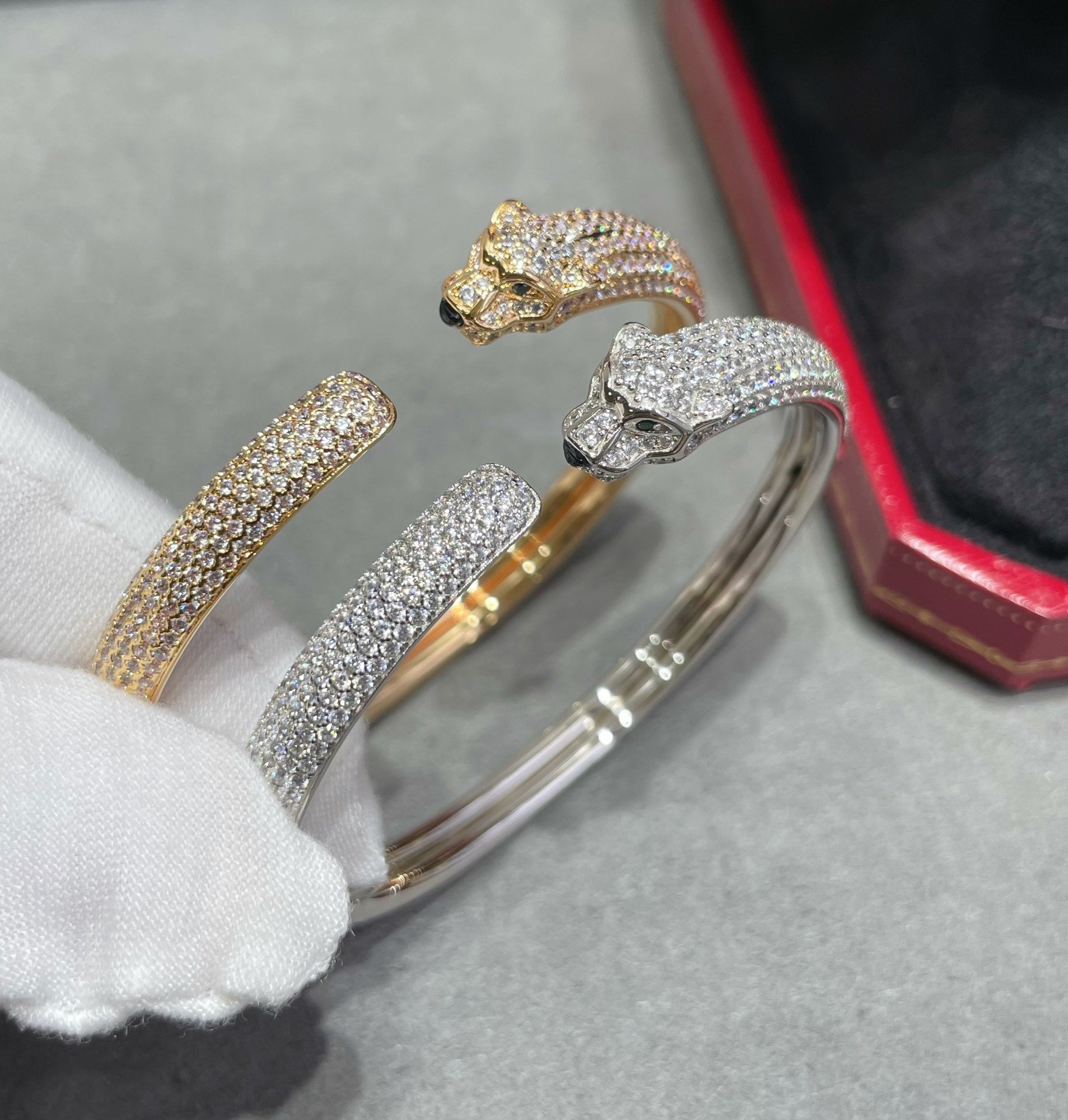 [Vicky]PANTHERE FULL DIAMOND OPEN BRACELET