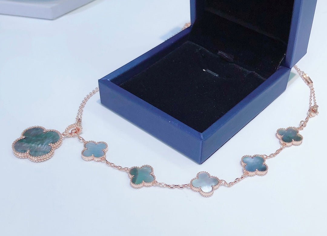 [Vicky]COMBINED BRACELET 5 MOTIFS AND NECKLACE DARK MOP ROSE GOLD